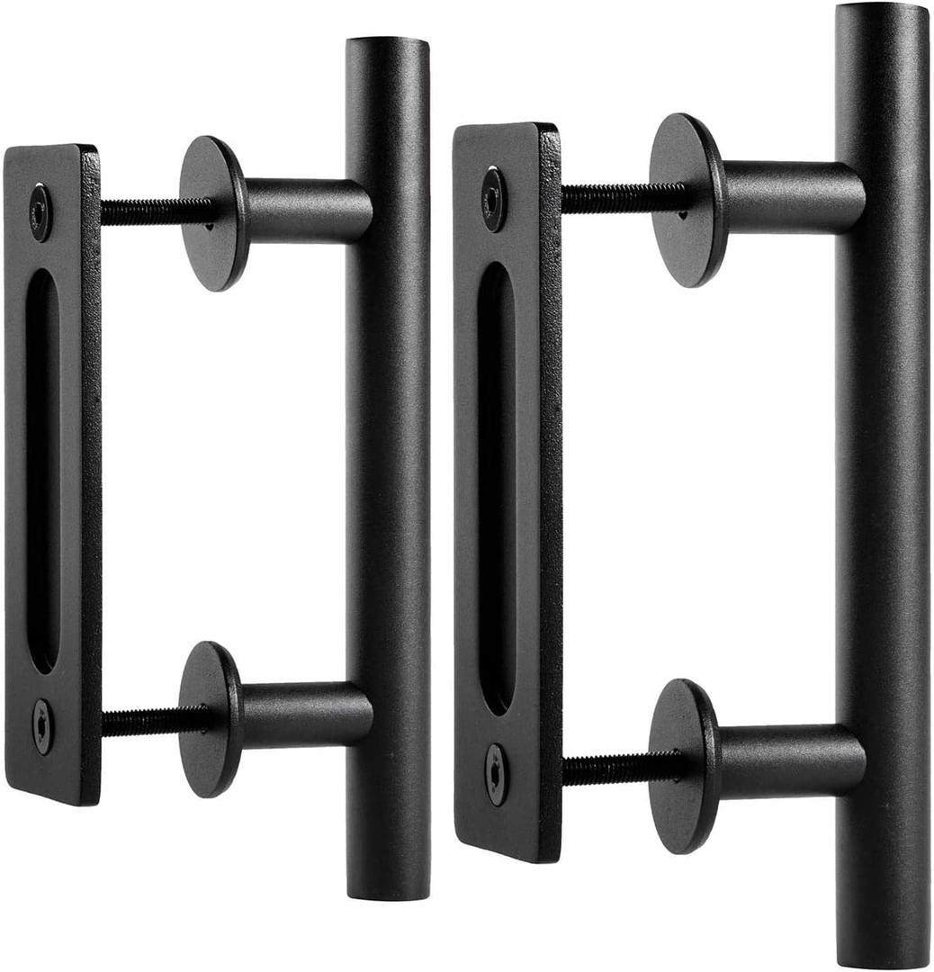 EaseLife 2 Pack 10" Sliding Barn Door Handles and Pulls, Rustic Double Sided Hardware Set, Heavy Duty, Matte Black Powder Coated Finish, Easy Install