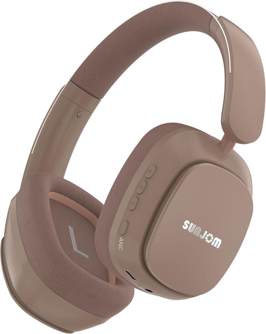 Remix Bluetooth Over-Ear Headphones,130 Hour Playtime ANC Noise Cancelling,Foldable Lightweight Wireless Headphones with Microphone for Travel Sports Calls-(Coffee) (Pink Brown)