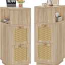 YMYNY Rattan Nightstands Set of 2, Boho Bedside Table with Open Shelf, 2 Drawers, 9.45" x 11.42" x 25.59", Narrow Side Table, Bedside Cabinet for Bedroom and Small Spaces, Natural UHST017N-2