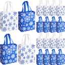 Wovnet 30 Pcs Christmas Bags Bulk Dark Blue Snowflake Winter Merchandise Gift Bags with Handles Reusable Non Woven Tote Shopping Goodie Pouch for Xmas Party Favors 10 x 8 x 4in
