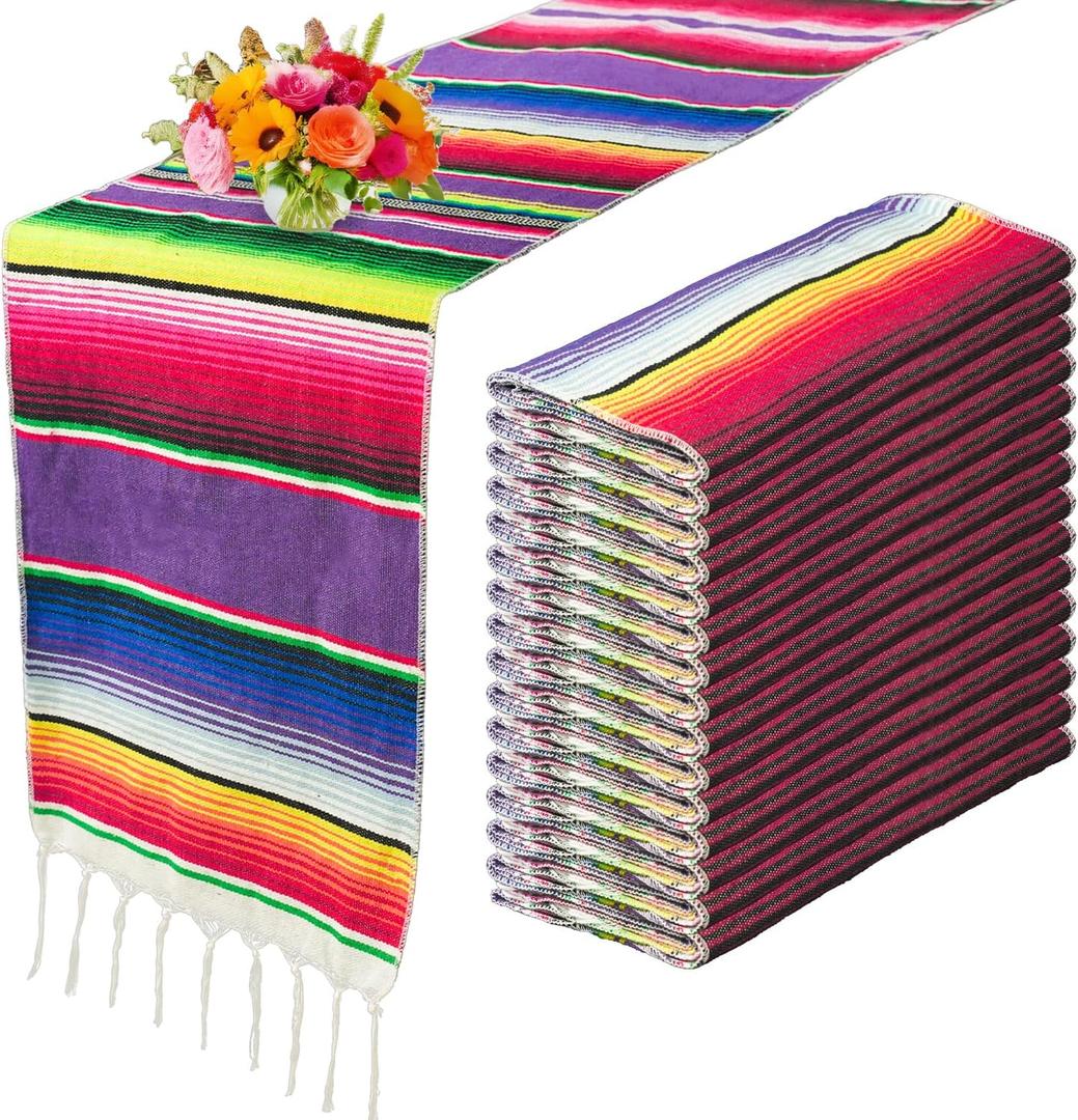 15 Pcs Mexican Table Runner Fiesta Mexican Theme Party Decoration for Cinco de Mayo Fiesta Party Serape Zarape Table Runner 14 x 84 Inch (Classic Style)