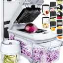 Fullstar All-in-1 Vegetable Chopper and Mandoline Slicer for Kitchen - Cheese Grater, French Fry Cutter, Cheese Slicer - Bonus Handheld Spiralizer Included (6 in 1, Black/White)