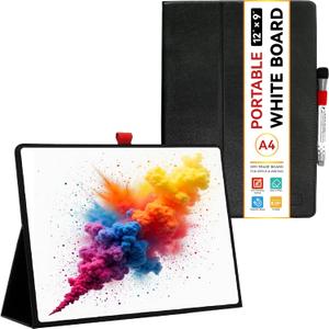 Desktop Dry Erase Board,12" X 9" Small White Board,Portable whiteboard with Stand, Marker and Eraser Wipe, A4 Notebook White Board Easel for Kids Drawing on Desk, for Students Shool (Black) (Black)