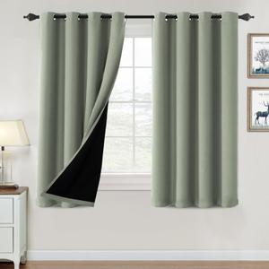 H.VERSAILTEX 100% Blackout Curtains for Bedroom Thermal Insulated Blackout Curtains 54 inch Length Heat and Full Light Blocking Curtains for Living Room with Black Liner 2 Panels Set, Light Sage