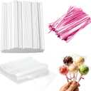 Basquei Cake Pop Sticks 6 Inches, Cake Pop Bags (3.9"X4.7"), Pink Metallic Twist Ties, 300 Pcs Cake Pop Kit Used for, Lollipops Cake, Candies, Chocolates Making Tools