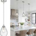 Glass Pendant Lights Kitchen Island, 1-Light Modern Brushed Nickel Pendant Light Fixtures with Hammered Glass and Rods, Small Hanging Light for Kitchen Sink Dining Room Bathroom