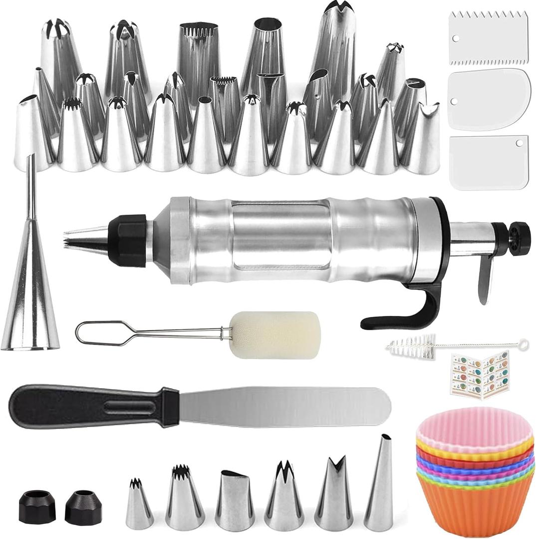 Dessert Decorating Syringe Set, Icing Piping Kit Stainless Steels Cake Decorating Tools 30 Piping Icing Nozzles Cupcake Decorating Kit - Black