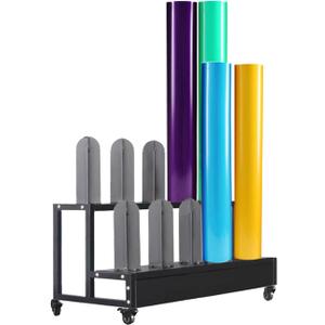 Vinyl Car Wrap Film Display Rack, 10 Rolls Vinyl Roll Holder Commercial Textile Fabric Roll Holder with Wheels, Heavy Duty Car Color Change Film Organizer Stand for Wallpaper Leather PVC Window Film, 2tier