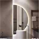 Half Moon LED Bathroom Mirror, Semi Circle Wall Mirror with Anti-Fog, Half Circle Frameless Mirror with Dimmable Brightness for Living Room, Cloakroom, Entryway