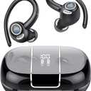 Wireless Earbuds Bluetooth 5.3 Headphones Sports, 48Hrs Playback Over Ear Buds with CVC8.0 Mic, Bass Stereo Bluetooth Earbuds with Earhooks, LED Display, IP7 Waterproof Earphones for Workout/Running (Black)