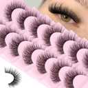 Mink Lashes Wispy False Eyelashes Clear Band Fake Strip Lashes Natural Look 18 mm Cat Eye Eyelashes Pack Pestaas Postizas Naturales Soft 3D Lashes, 7 Pairs