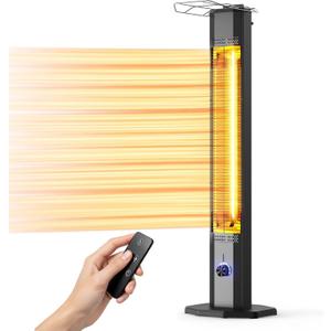 Outdoor Electric Patio Heater, 42-inch 1500W Infrared Tower Heater with 9 Heat Settings & 9H Timer, IPX5 Waterproof, Safety Lock, Tip-Over & Overheat Protection Space Heater for Indoor & Outdoor Use