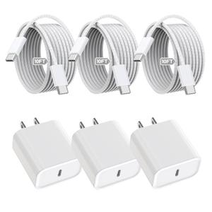 iPhone 16 15 Charger Fast Charging,3Pack 20W Fast Charging USB C Charger with 10Foot Long Type C to C Cable Cord TypeC Block Brick for iPhone 17/16e/16/16Pro/16 Plus/16 ProMax/15 Pro,iPad Air/Pro/Mini
