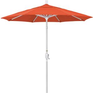 California Umbrella 7.5' Round Aluminum Market Umbrella, Crank Lift, Push Button Tilt, White Pole, Sunset Olefin