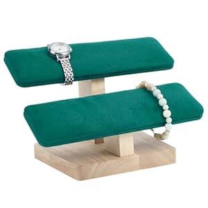 NBEADS Wood Watch Display Stand, 7.76x4.88x5.2inch 2 Tiers Velvet Bracelet Display Stands with Wooden Base Rectangle Bracelet Organizer Holder Watch Display Tower for Home Retail Display, Black