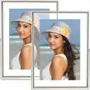 4x6 Floating Picture Frames Set of 2, Made of Metal and Double Real Glass, for Photo Size up to 6x8, Tabletop Display Home or Wedding Decoration (Vertical Silver)