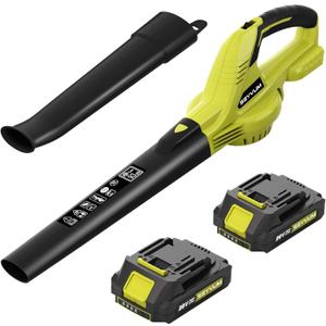 SEYVUM Leaf Blower, 20V Cordless Blower with 2 x 2.0Ah Battery, Electric Leaf Blowers for Lawn Care, 320 CFM 150 MPH Battery Powered Leaf Blower, for Patio, Garden Cleaning, Fast Charger (Lemon Green)