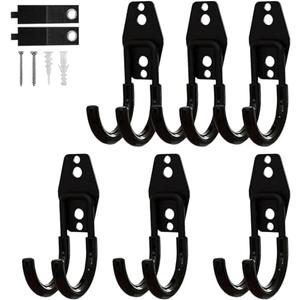 Tebgeag 6 Pack Garage Hooks Heavy Duty, Steel Utility Ladder Hooks for Hanging Tools, Bikes, Hoses and Ropes - Wall Mount Organizer with Anti-Slip Coating (2.8in）