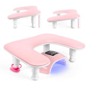 Manicure Arm Rest for Nails Tech: U-shaped Adjustable Nail Armrest - Pink PU Leather Hand Stand Rest for Manicurists