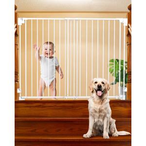 35-55" No Bottom Bar Baby Gates for Stairs, 39" Extra Tall Child Safety Gate with Auto Close Large Walk Thru Door, Hardware Mount Dog Gate Pet Gate for The House Doorways, Indoor Outdoor use (White)