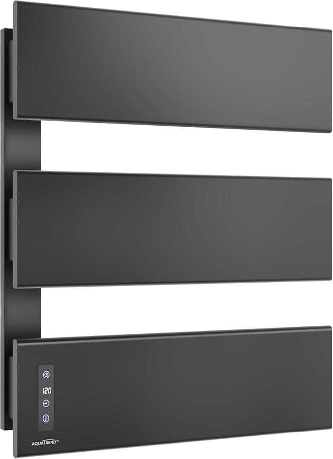 Heated Towel Racks for Bathroom, Large Towel Warmer Rack with 3 Bar, Smart LED Control, Built-in Timer & Temperature, 21.6" X 17.7", 100-140°F, Plug-in & Hardwired, Fast Heating, Elegant Matte Black