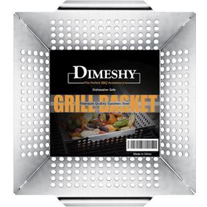 Stainless Steel Grill Basket, Large 12 Inches BBQ Accessories for Vegetable, Shrimps, Kabobs,Work for All Grill by DIMESHY