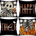MODOVOS Halloween Pillow Covers 20x20 Set of 4 Buffalo Plaid Spooky Halloween Decorations Polka Dots Pumpkin Throw Pillow Covers Trick or Treat Cushion Case for Sofa Couch