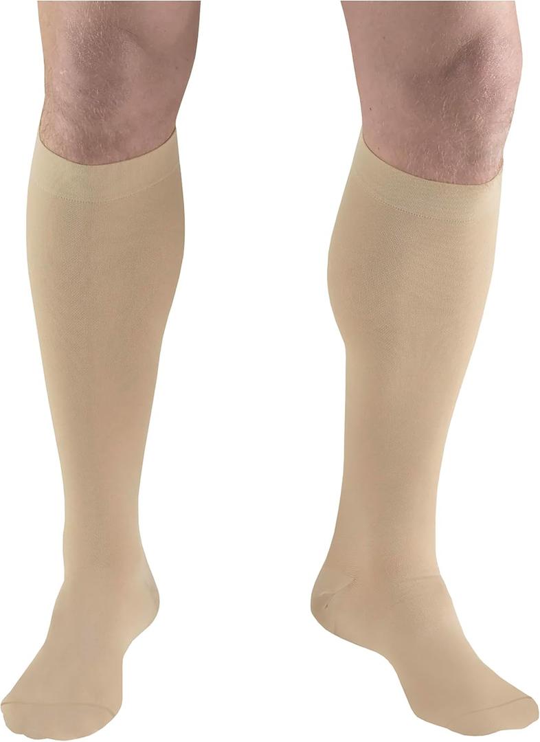Truform Short Length Surgical Stockings, 18 mmHg Compression for Men and Women, Knee High Length, Closed Toe, Beige, Large (short length)