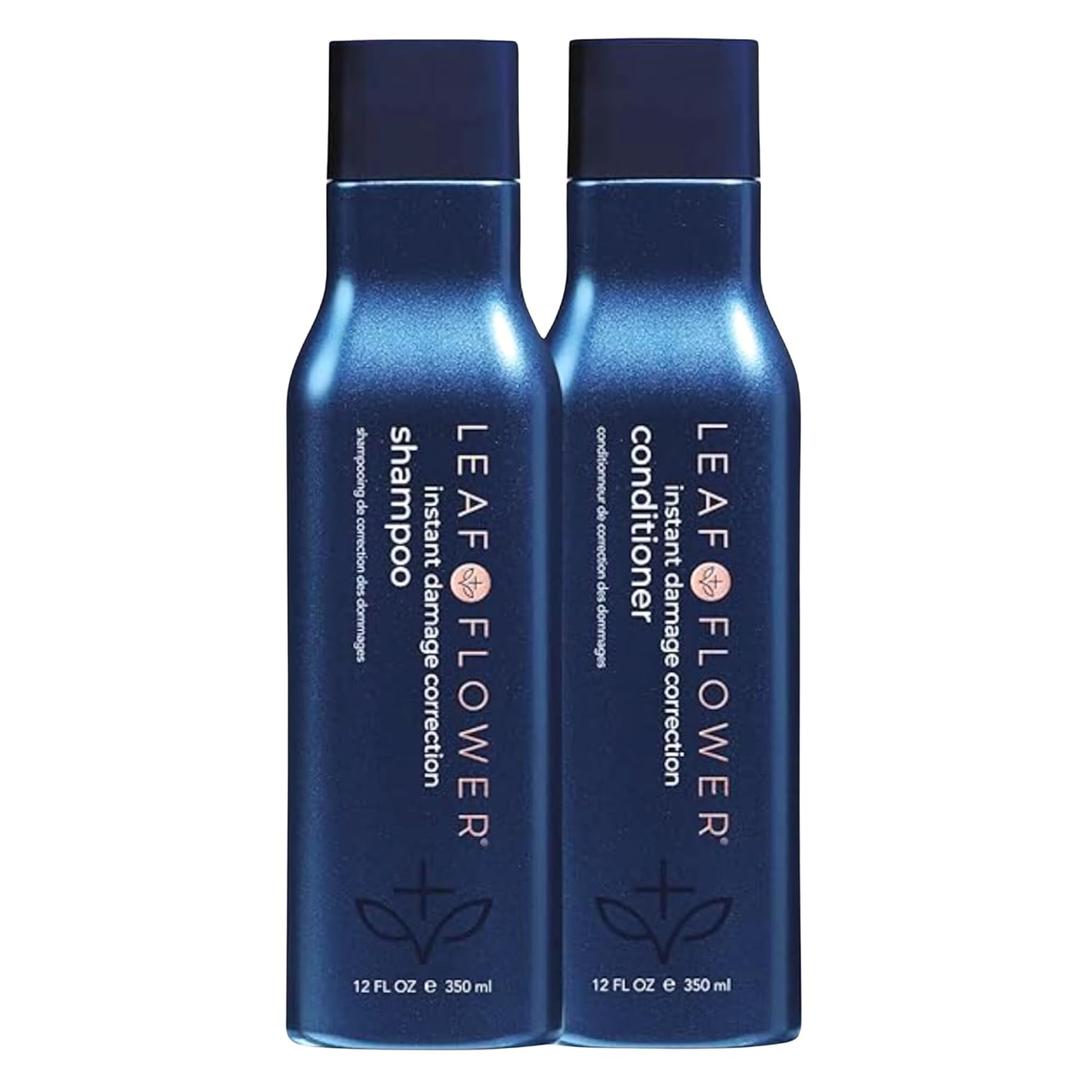 Leaf & Flower Shampoo & Conditioner 12 oz Duo Set | Necessities And Essentails Packaging (Blue/Damage Correction)