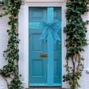 Ganeen 7 Pieces Christmas Cabinet Door Ribbon Bow Large Christmas Festive Ribbons Cabinet Bows Xmas Tree Wreath Bow (Blue)