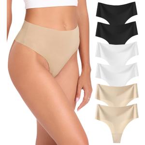 Wealurre Womens Underwear High Waisted Seamless Thongs for Women Breathable No Show Panties for Ladies 6 Pack (Medium, B2/W2/A2)