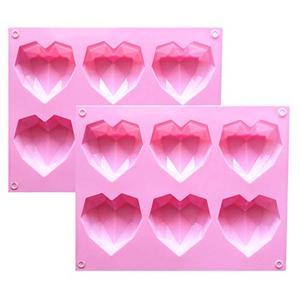 2 Pcs 3D Diamond Heart Silicone Mold for Chocolate, 6 Cavities Easy Demold Heart Shaped Mold Tray for Making Breakable Mousse, Cake, Chocolate, Cheesecake, Valentine's Day/Happy Birthday Gift.