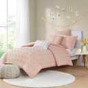 Intelligent Design Duvet Set 100% Cotton Jacquard, Tufts Accent, Shabby Chic All Season Cover for Comforter, Matching Shams, Decorative Pillows, Twin/Twin XL (68 in x 92 in), Pink 5 Piece