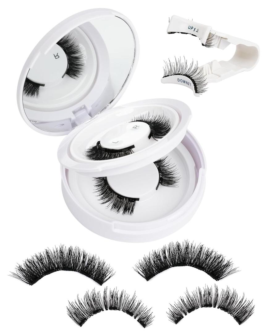 Natural Look Magnetic Eyelashes Kit - 2 Pairs Reusable Double Sided Magnetic Lashes With Applicator and Mirror, Easy To Wear And Remove, No Glue Needed Strip Lashes, Black Faux Cils by EMEDA (#02)