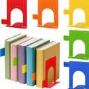 5 Set Metal Book Ends for Shelves Rainbow Book Shelf Dividers Library Shelf Marker Bookends Stopper Colorful Office Stand Holder for Heavy Books Desk Home Movies Kitchen Cds