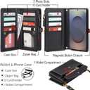 Compatible with Samsung Galaxy S26 Ultra Wallet Case for Women Men, Wireless Charging with RFID Blocking Card Holder, PU Leather Crossbody Strap Detachable Magnetic Phone Cover,Black