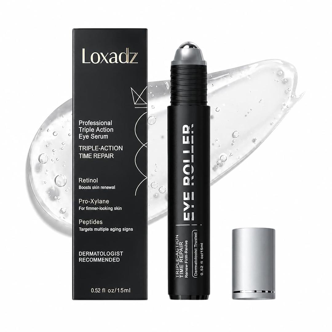 Under Eye Brightener Roller - Caffeine & Retinol Eye Serum for Dark Circles, Puffiness & Fine Lines, Travel Essential Vegan Skincare, Cooling Eye Massage, Dermatologist-Tested, 0.52 fl oz