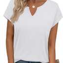 WIHOLL Womens Summer Tops 2026 Cap Short Sleeve Shirts V Neck Tshirts Spring Blouses Beach Vacation Clothes (White, XXL)