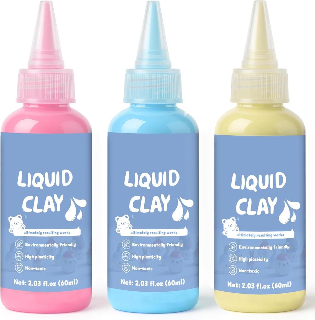 120ml Skin Color, Pink&Light Blue Liquid Polymer Oven-Bake Clay, Baking Molding, Very for DIY Decorations, Jewelry, Toys, Household Items