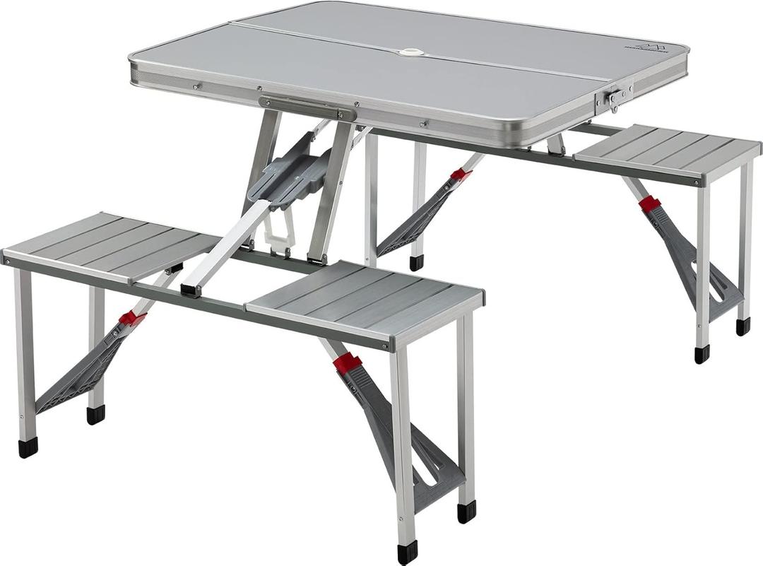MOUNTAIN SUMMIT GEAR Aluminum Folding Picnic Table, Lightweight Folding Table, Camping Gear for The Outdoors, Events, Tailgates & More, Folds & Stores Easily with Self-Packing Design by Caddis Sports