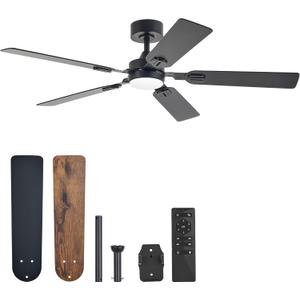 VONLUCE Ceiling Fans with Lights and Remote, 52" Ceiling Fan with 5 Blades, 6-Speeds Noiseless Reversible DC Motor for Farmhouse Bedroom Indoor, Black