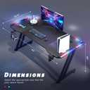 HLDIRECT 63 Inch Gaming Desk Z Shaped Carbon Fiber Computer Desk with LED, 63 INCH BLACK