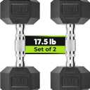 Hex Dumbbell Rubber Encased Strength Training Dumbbells, Hand Weight For Workout & Exercise/Pair of 17.5LB