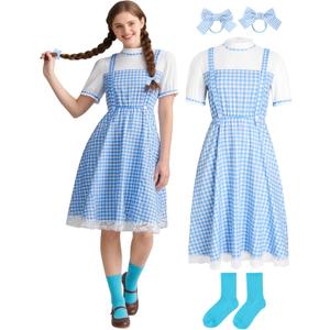 WooHand Halloween Costumes for Women Adult Blue Gingham Dress Women 1930s Inspired Princess Costume Sourced Fairy Tales (Large)