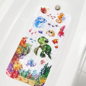 Kids Bath Mat for Tub,Extra Comfortable Non Slip Large Bathtub Mat for Baby Toddler,Massage Shower Mat with Suction Cups Drain Holes,Turtle 16"x40"
