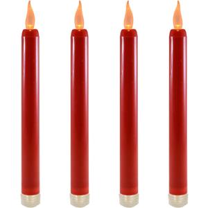 LumaBase Battery Operated Taper Candles, Red - Set of 4