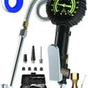 AZUNO Heavy Duty Tire Pressure Gauge, Tire Inflator Gauge 230PSI Air Chuck Air Compressor Attachments, with Steel Braided Hose, Large 2.6" Glow Dial & Quick Connect Coupler, for Truck/Car/SUV/RV/Bike