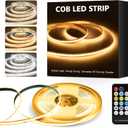 COB LED Strip Lights, 16.4Ft Dimmable White(2700K-6500K) LED Lights for Bedroom with RF Remote, 24V Ultra Bright 2800 LEDs High Density Under Cabinet Lighting for DIY TV LED Backlight Mirror Kitchen