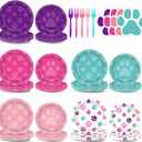 100Pcs Teal Blue Pink Purple Birthday Party Supplies Dog Paw Paper Plates and Napkins Paw Print Party Decorations Disposable Puppy Themed Tableware Set for Boy Girls Birthday Baby Shower Serves 25