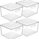Vtopmart 4 Pack Extra Large Clear Stackable Storage Bins with Lids for Cube | 11in Cube Storage Bins with Handle for Onions and Potatoes, Plastic Containers for Pantry, Freezer, Kitchen, Closet, Bathroom